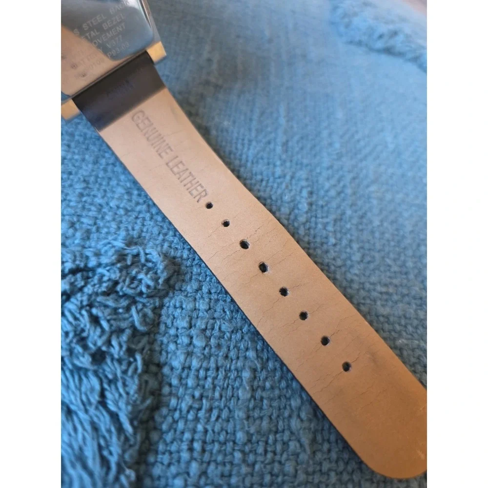 Mossimo Watch Men's Black Leather Adjustable Band Silver Face Rectangle